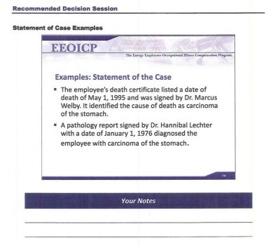 Government Training Manual Labels Worker as “Freddie Kruger” and Personal Physician , Dr. Hannibal Lechter; Removal of DEEOIC Director Demanded Reproduction of Government Training Manual Page Using Hannibal Lector
